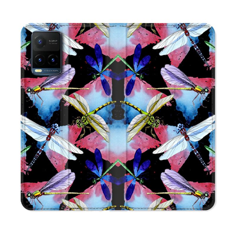 Housse cuir portefeuille Pour Vivo Y21 / Y21S / Y33S Animal Libellule