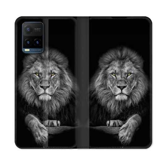 Housse cuir portefeuille Pour Vivo Y21 / Y21S / Y33S Animal Lion Majestueux