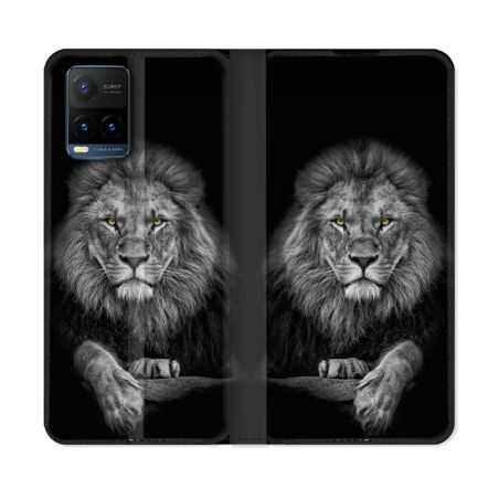 Housse cuir portefeuille Pour Vivo Y21 / Y21S / Y33S Animal Lion Majestueux