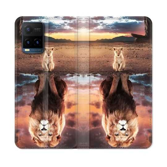 Housse cuir portefeuille Pour Vivo Y21 / Y21S / Y33S Animal Lion Reflet