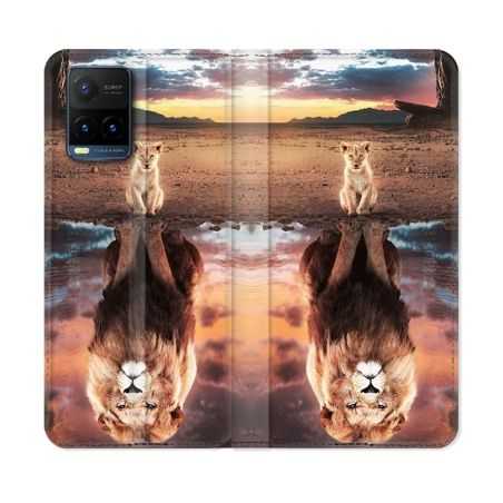 Housse cuir portefeuille Pour Vivo Y21 / Y21S / Y33S Animal Lion Reflet