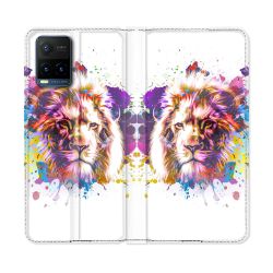 Housse cuir portefeuille Pour Vivo Y21 / Y21S / Y33S Animal Lion Tag