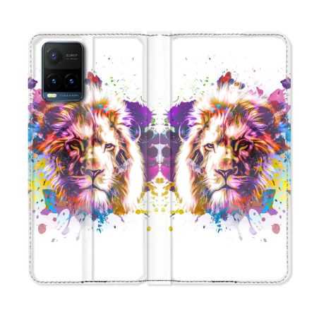 Housse cuir portefeuille Pour Vivo Y21 / Y21S / Y33S Animal Lion Tag