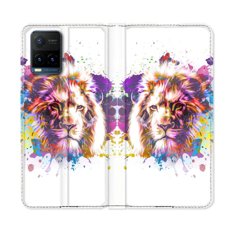 Housse cuir portefeuille Pour Vivo Y21 / Y21S / Y33S Animal Lion Tag