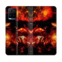 Housse cuir portefeuille Pour Vivo Y21 / Y21S / Y33S Animal Loup Espace