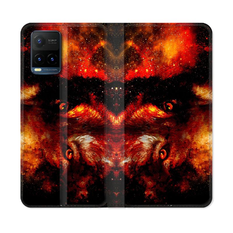 Housse cuir portefeuille Pour Vivo Y21 / Y21S / Y33S Animal Loup Espace