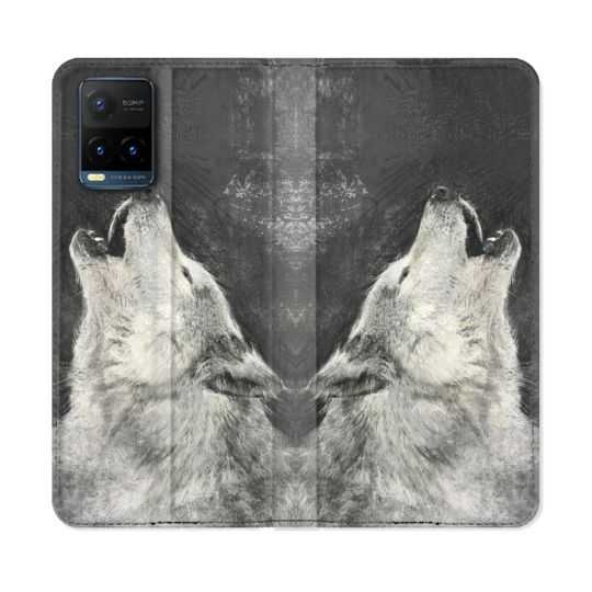 Housse cuir portefeuille Pour Vivo Y21 / Y21S / Y33S Animal Loup Hurlement
