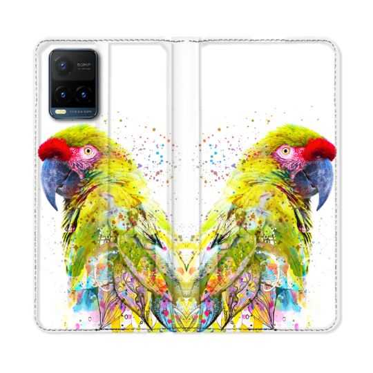 Housse cuir portefeuille Pour Vivo Y21 / Y21S / Y33S Animal Perroquet Jaune