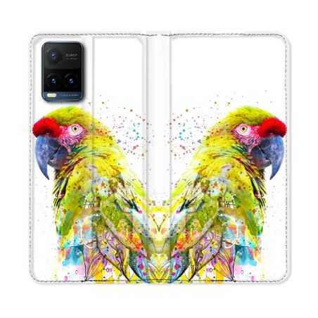 Housse cuir portefeuille Pour Vivo Y21 / Y21S / Y33S Animal Perroquet Jaune