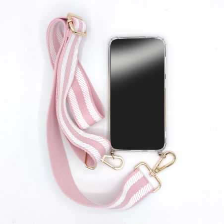 Coque Transparente Pour Xiaomi Mi 10T / Mi 10T Pro avec Lanière / Bandoulière / Cordon téléphone réglable tissu Rose Blanc