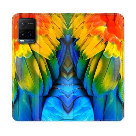 Housse cuir portefeuille Pour Vivo Y21 / Y21S / Y33S Animal Perroquet Plume