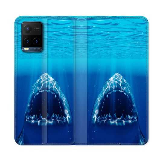 Housse cuir portefeuille Pour Vivo Y21 / Y21S / Y33S Animal Requin Dent