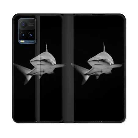 Housse cuir portefeuille Pour Vivo Y21 / Y21S / Y33S Animal Requin Sombre