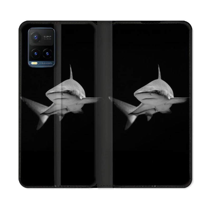 Housse cuir portefeuille Pour Vivo Y21 / Y21S / Y33S Animal Requin Sombre