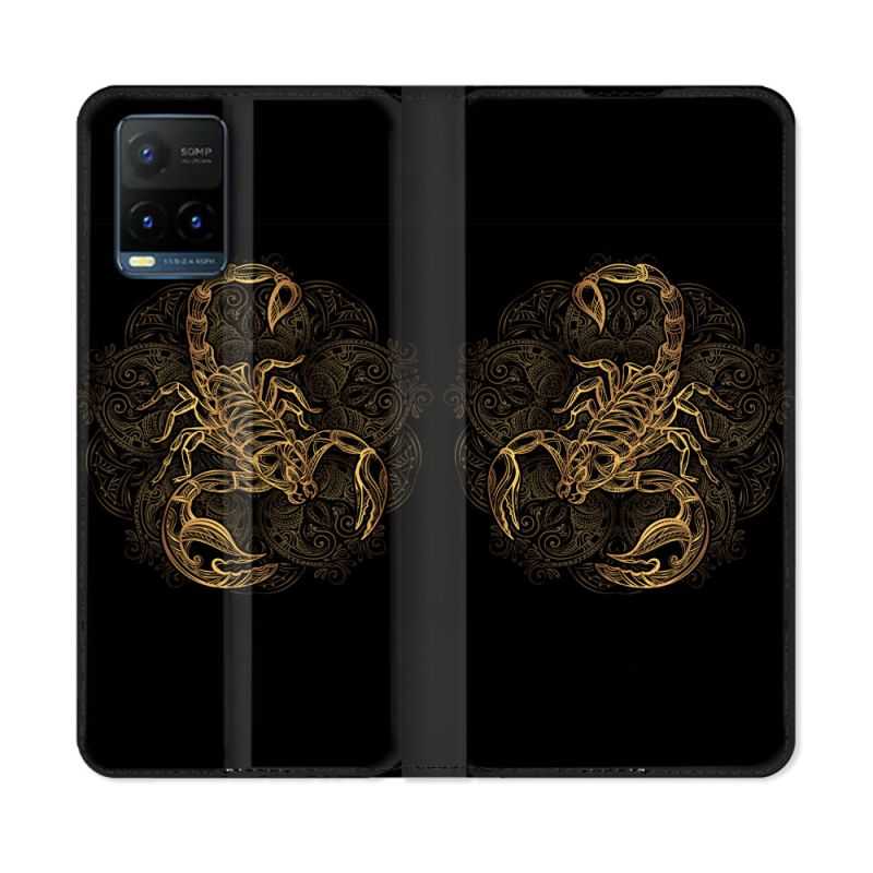 Housse cuir portefeuille Pour Vivo Y21 / Y21S / Y33S Animal Scorpion Fresque
