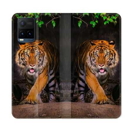 Housse cuir portefeuille Pour Vivo Y21 / Y21S / Y33S Animal Tigre Jungle
