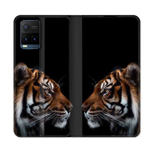 Housse cuir portefeuille Pour Vivo Y21 / Y21S / Y33S Animal Tigre Noir