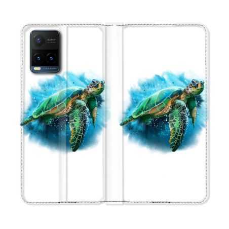 Housse cuir portefeuille Pour Vivo Y21 / Y21S / Y33S Animal Tortue Blanche multicolore
