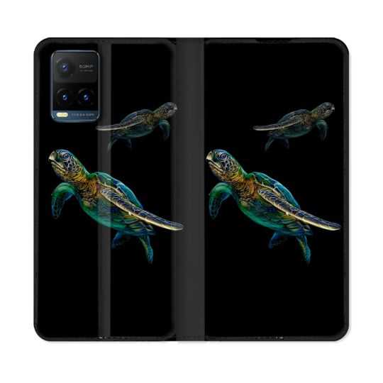 Housse cuir portefeuille Pour Vivo Y21 / Y21S / Y33S Animal Tortue Noire multicolore