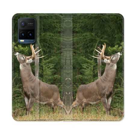 Housse cuir portefeuille Pour Vivo Y21 / Y21S / Y33S Chasse Cerf