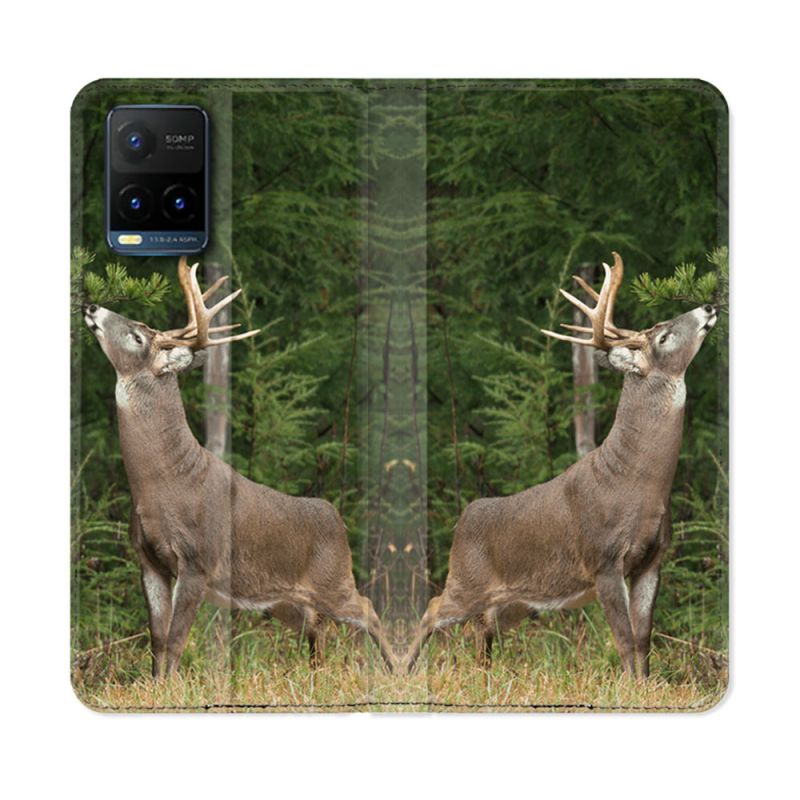 Housse cuir portefeuille Pour Vivo Y21 / Y21S / Y33S Chasse Cerf