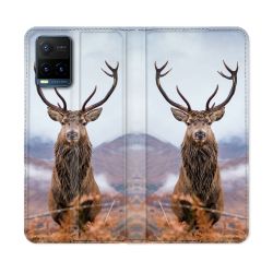 Housse cuir portefeuille Pour Vivo Y21 / Y21S / Y33S Chasse Chevreuil Montagne