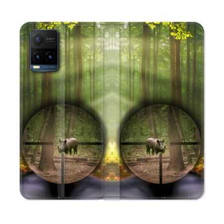 Housse cuir portefeuille Pour Vivo Y21 / Y21S / Y33S Chasse Sanglier Viseur