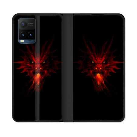 Housse cuir portefeuille Pour Vivo Y21 / Y21S / Y33S Fantastique Dragon Feu