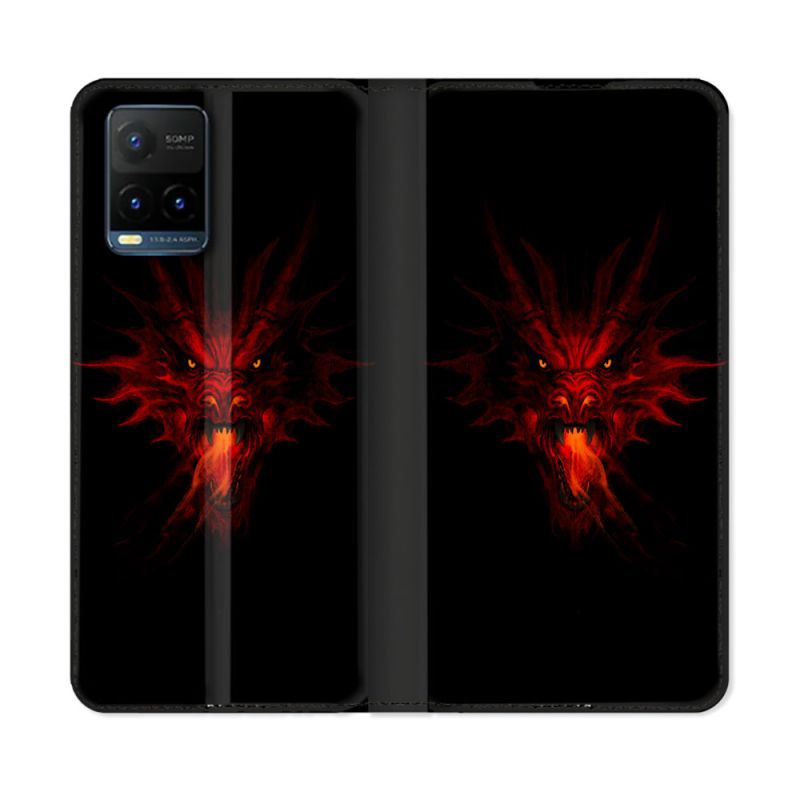 Housse cuir portefeuille Pour Vivo Y21 / Y21S / Y33S Fantastique Dragon Feu