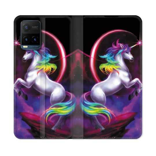 Housse cuir portefeuille Pour Vivo Y21 / Y21S / Y33S Fantastique Licorne Arc en ciel