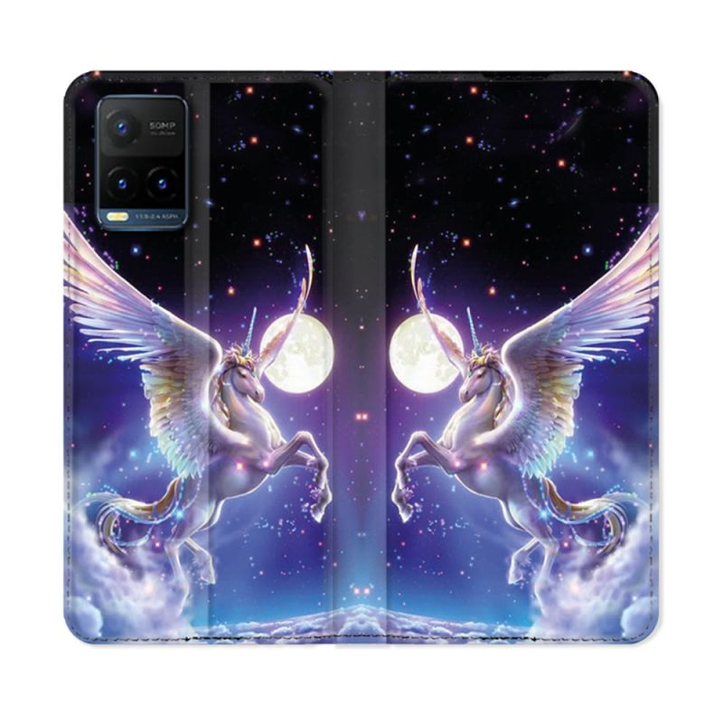 Housse cuir portefeuille Pour Vivo Y21 / Y21S / Y33S Fantastique Licorne Céleste