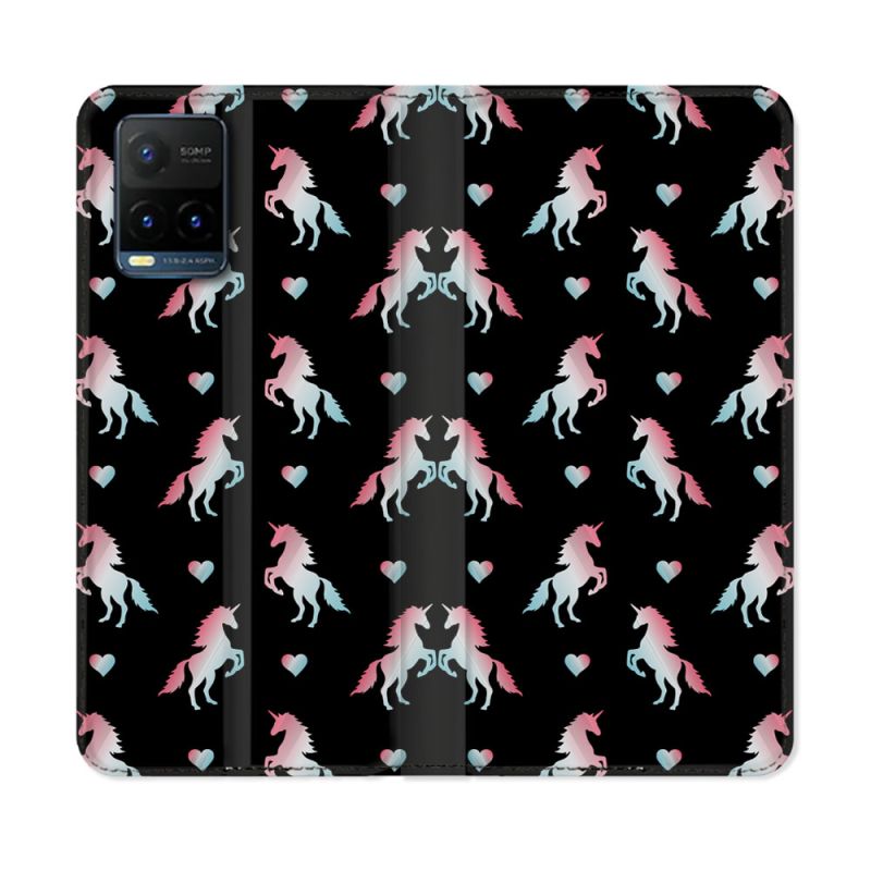 Housse cuir portefeuille Pour Vivo Y21 / Y21S / Y33S Fantastique Licorne Pattern