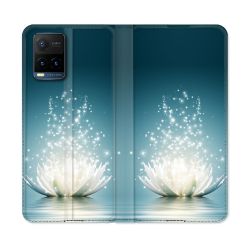Housse cuir portefeuille Pour Vivo Y21 / Y21S / Y33S Fleur Lotus Blanc