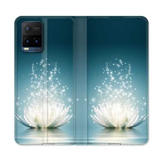 Housse cuir portefeuille Pour Vivo Y21 / Y21S / Y33S Fleur Lotus Blanc