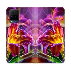Housse cuir portefeuille Pour Vivo Y21 / Y21S / Y33S Fleur Lys Color