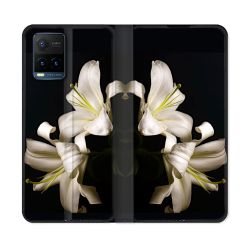 Housse cuir portefeuille Pour Vivo Y21 / Y21S / Y33S Fleur Lys Noir