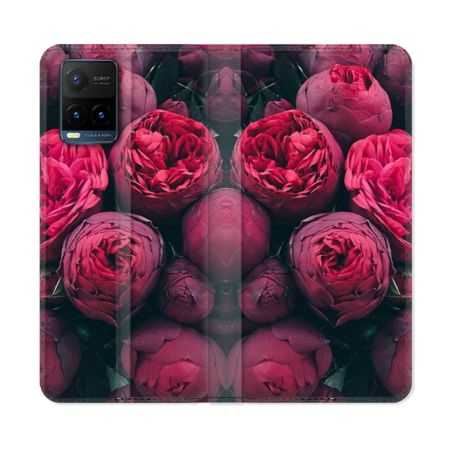 Housse cuir portefeuille Pour Vivo Y21 / Y21S / Y33S Fleur Pivoine