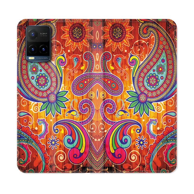 Housse cuir portefeuille Pour Vivo Y21 / Y21S / Y33S Fleur Psychedelic