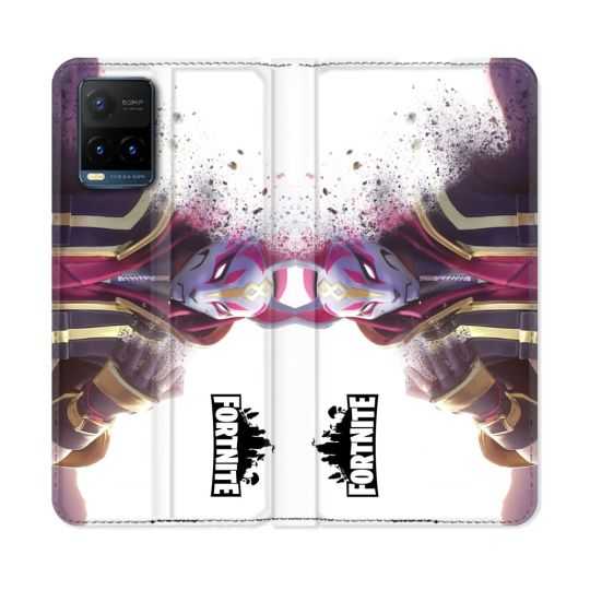 Housse cuir portefeuille Pour Vivo Y21 / Y21S / Y33S Fortnite Blanc