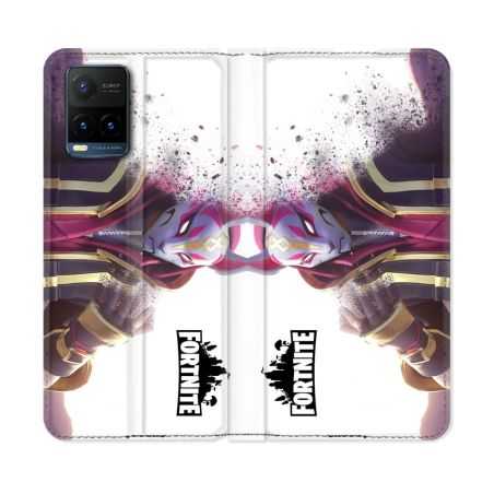 Housse cuir portefeuille Pour Vivo Y21 / Y21S / Y33S Fortnite Blanc