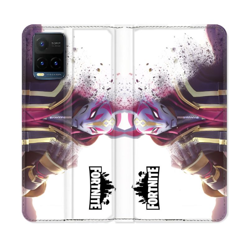 Housse cuir portefeuille Pour Vivo Y21 / Y21S / Y33S Fortnite Blanc