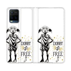 Housse cuir portefeuille Pour Vivo Y21 / Y21S / Y33S Harry Potter Dobby Free Blanc