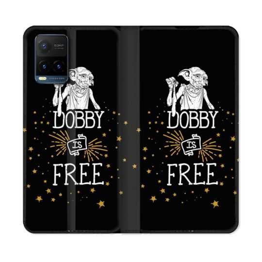 Housse cuir portefeuille Pour Vivo Y21 / Y21S / Y33S Harry Potter Dobby Free Noir