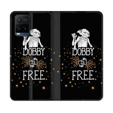Housse cuir portefeuille Pour Vivo Y21 / Y21S / Y33S Harry Potter Dobby Free Noir