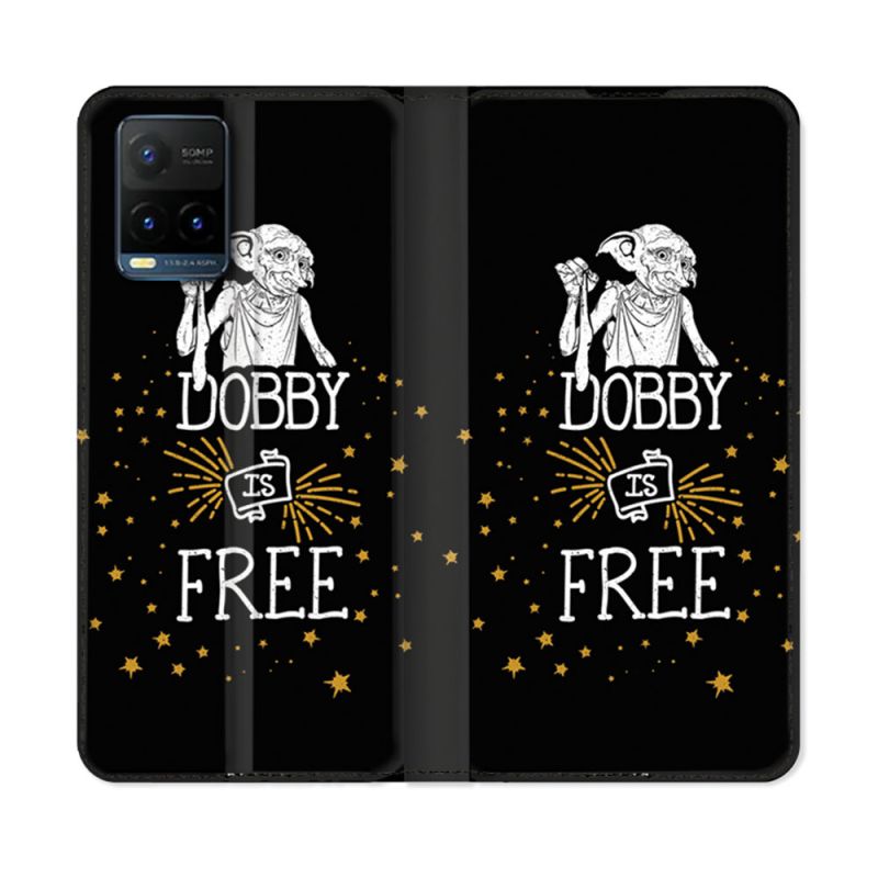 Housse cuir portefeuille Pour Vivo Y21 / Y21S / Y33S Harry Potter Dobby Free Noir