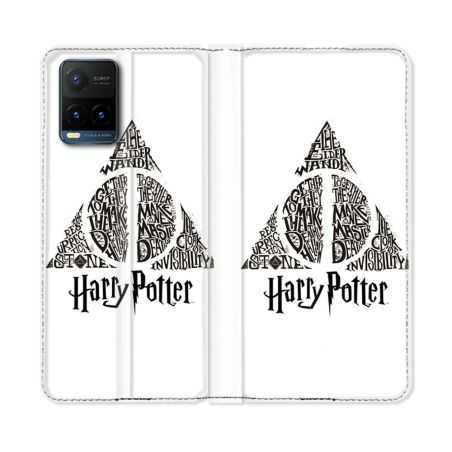 Housse cuir portefeuille Pour Vivo Y21 / Y21S / Y33S Harry Potter Hollows triangle Blanc