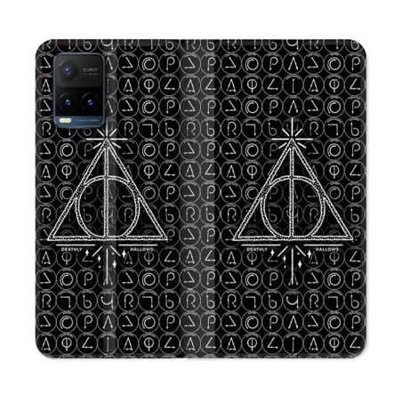 Housse cuir portefeuille Pour Vivo Y21 / Y21S / Y33S Harry Potter Hollows Triangle Noir
