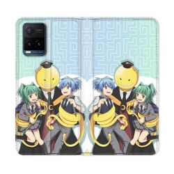 Housse cuir portefeuille Pour Vivo Y21 / Y21S / Y33S Manga Assassination Classroom Kuro Trio