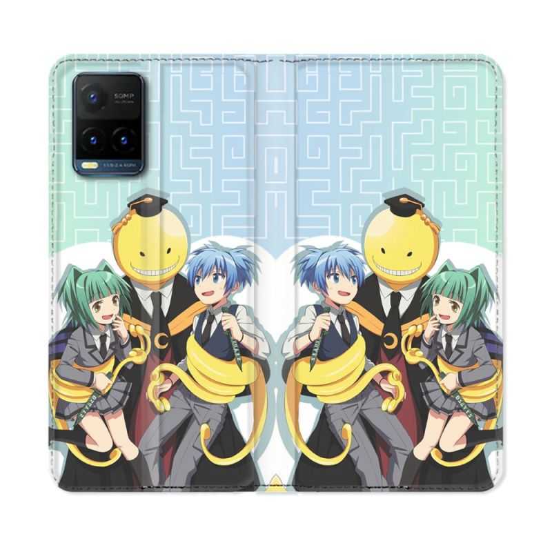 Housse cuir portefeuille Pour Vivo Y21 / Y21S / Y33S Manga Assassination Classroom Kuro Trio
