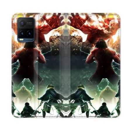 Housse cuir portefeuille Pour Vivo Y21 / Y21S / Y33S Manga Attaque Titans Combat